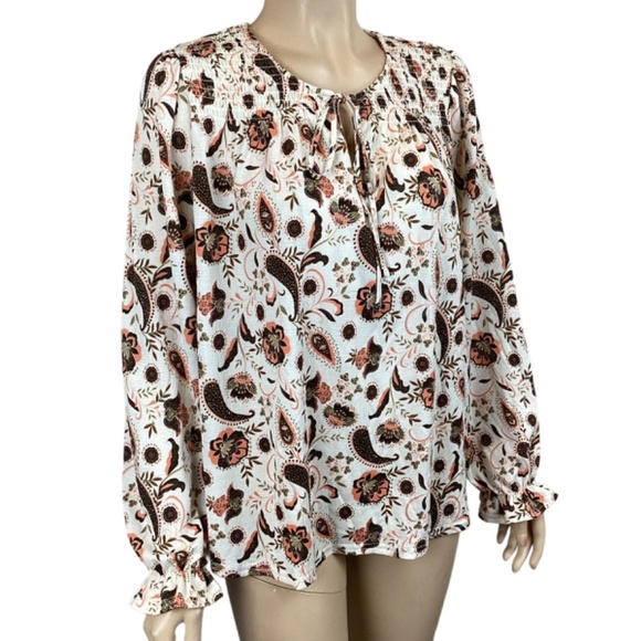 Melloday peach printed top flowy long sleeve size small Boho‎ - Picture 3 of 7
